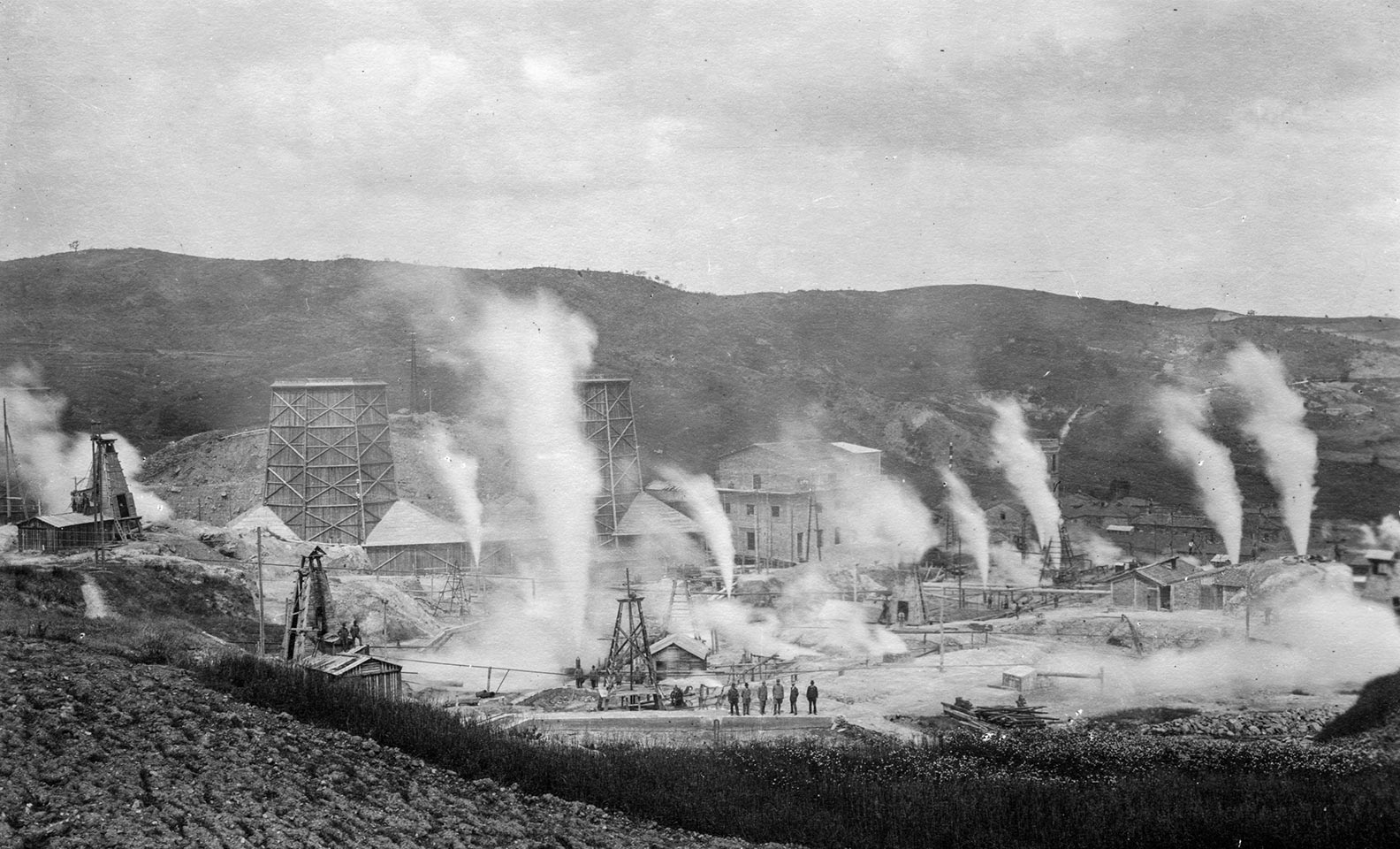 Black and white geothermal power plant